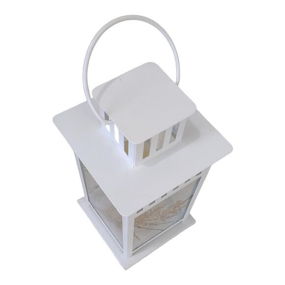 White Metal & Glass Lantern with Automated Candle Home Decor Holiday Lighting - Picture 3 of 6